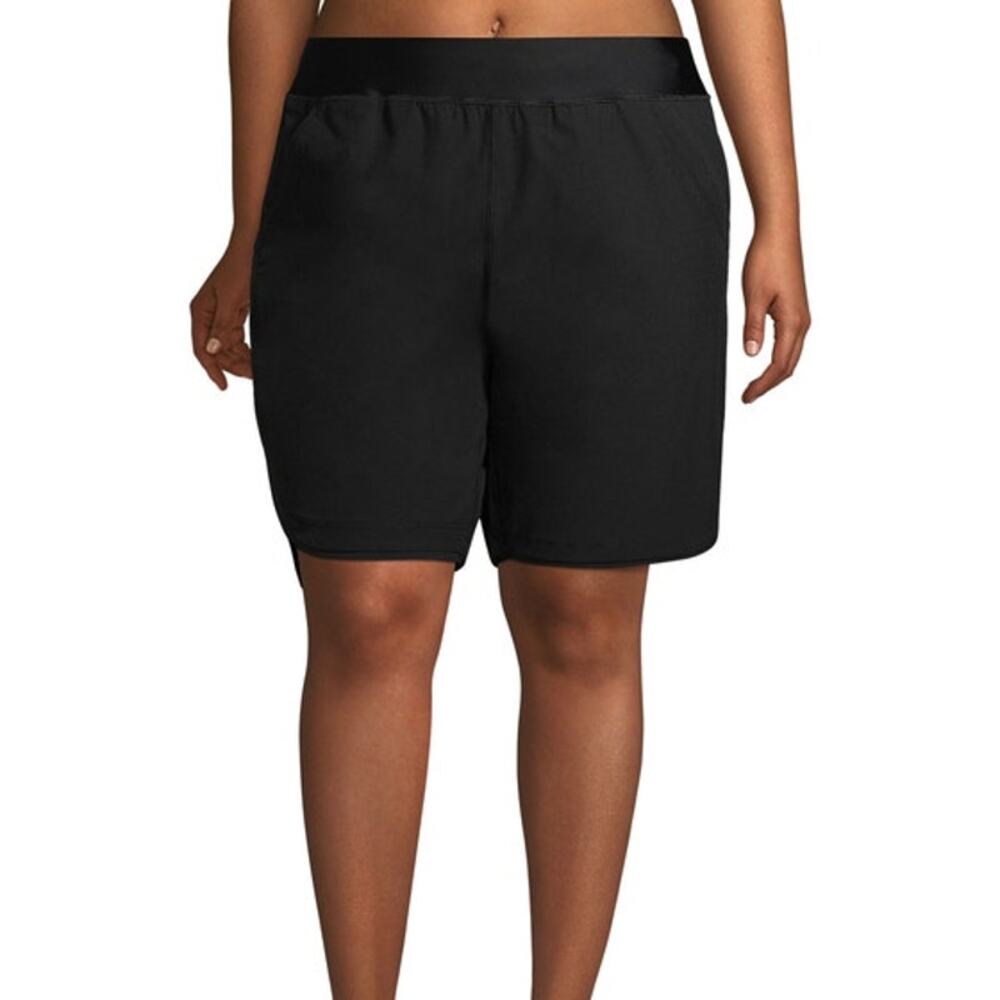Land's End Plus Size 9" Bord short Swim bottoms, size 26W, black, front pockets